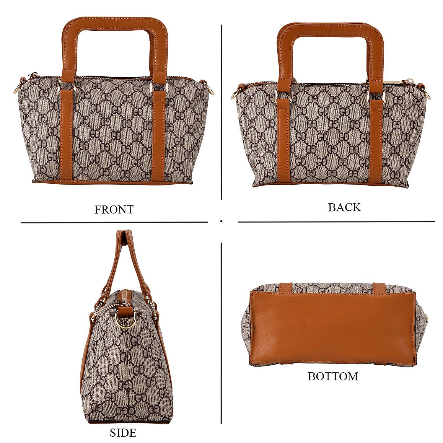 Warehouse Blowout Deal La Marey Khaki Letter D Printed Tote Bag with Adjustable Shoulder Strap