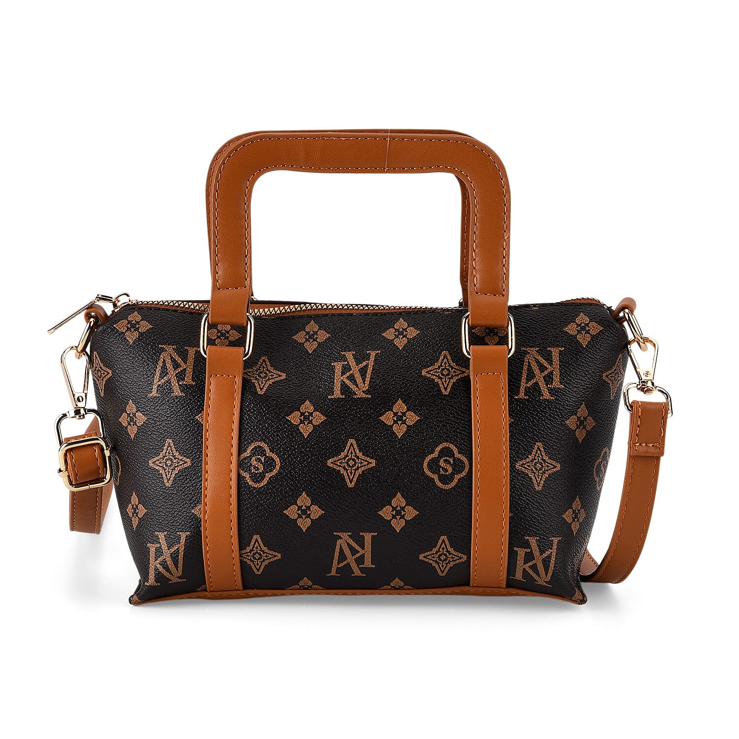 Warehouse Blowout Deal La Marey Dark Brown Letter D Printed Tote Bag with Adjustable Shoulder Strap