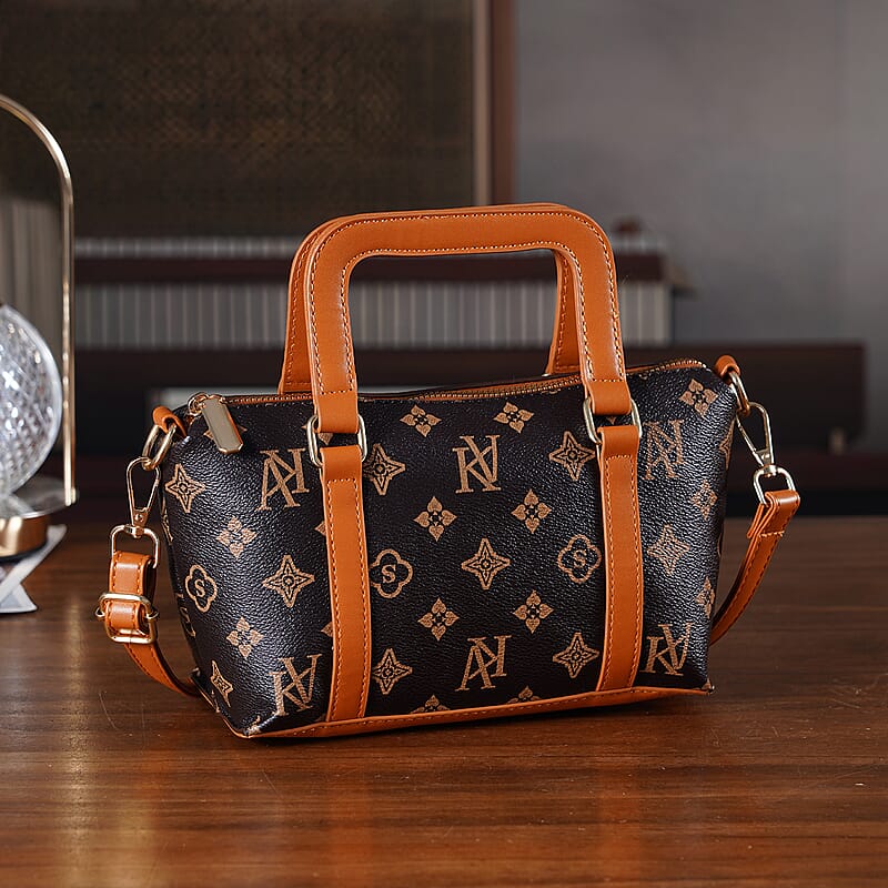 Warehouse Blowout Deal La Marey Dark Brown Letter D Printed Tote Bag with Adjustable Shoulder Strap
