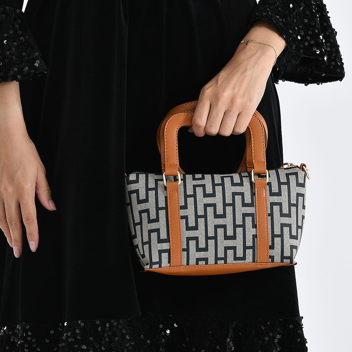 La Marey Blue Printed Letter H Tote Bag with Adjustable Shoulder Strap image number 3
