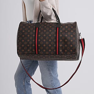 La Marey Light and Dark Khaki Grid Pattern Faux Leather Duffel Bag