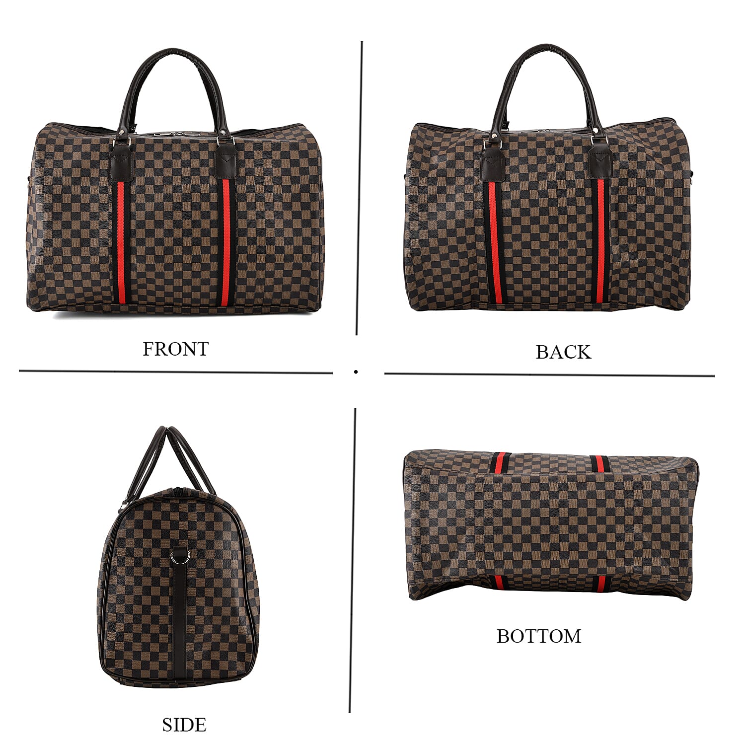 La Marey Light and Dark Khaki Grid Pattern Faux Leather Duffel Bag