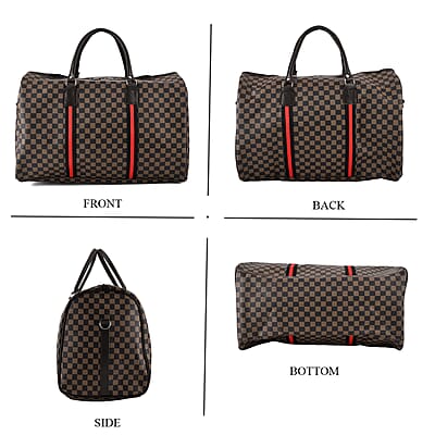 La Marey Light and Dark Khaki Grid Pattern Faux Leather Duffel Bag
