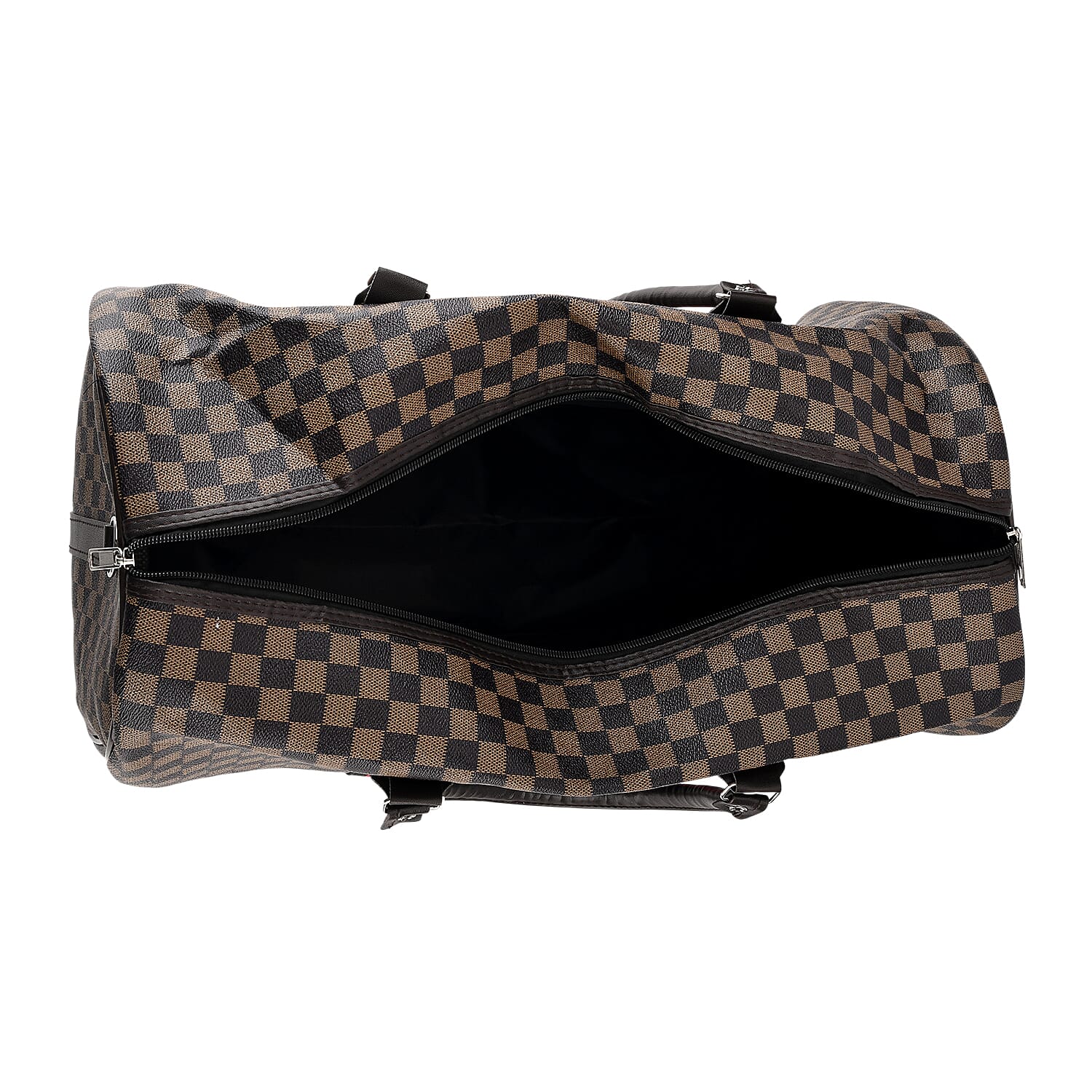 La Marey Light and Dark Khaki Grid Pattern Faux Leather Duffel Bag