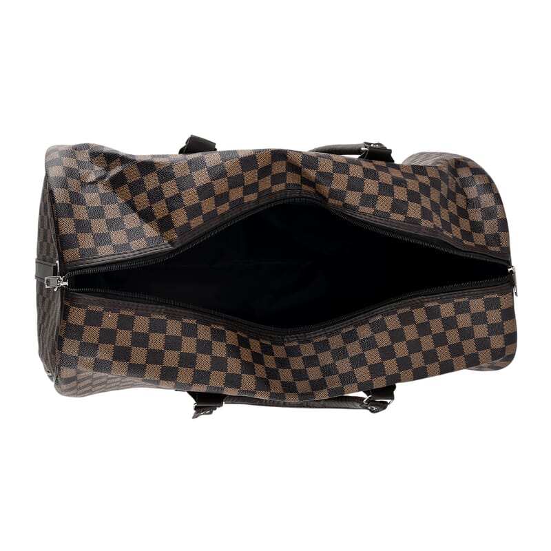La Marey Light and Dark Khaki Grid Pattern Faux Leather Duffel Bag
