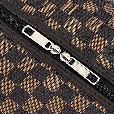 La Marey Light and Dark Khaki Grid Pattern Faux Leather Duffel Bag