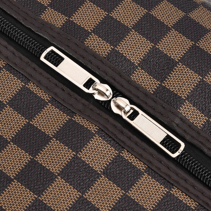 La Marey Light and Dark Khaki Grid Pattern Faux Leather Duffel Bag