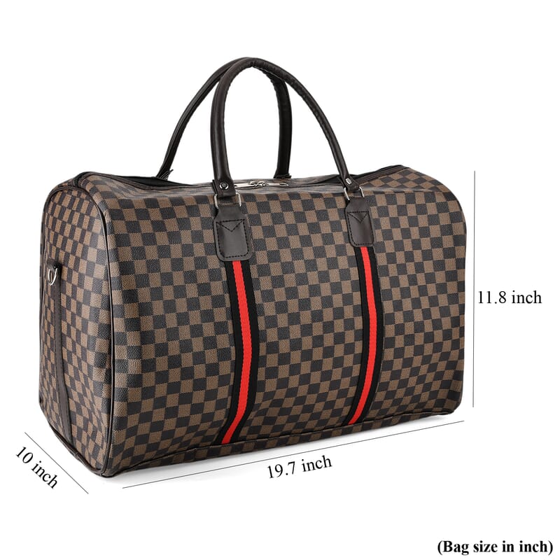 La Marey Light and Dark Khaki Grid Pattern Faux Leather Duffel Bag