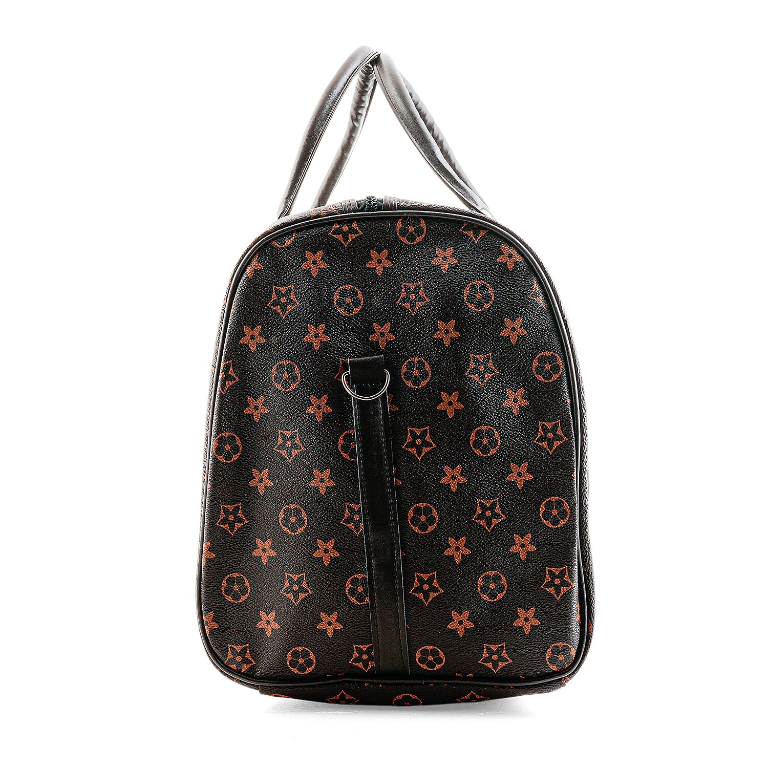 La Marey Dark Coffee Monogram Pattern Faux Leather Duffel Bag
