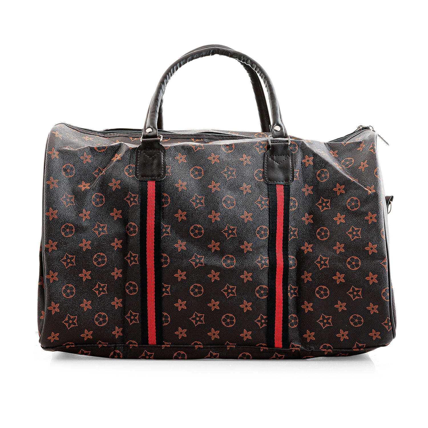 La Marey Dark Coffee Monogram Pattern Faux Leather Duffel Bag