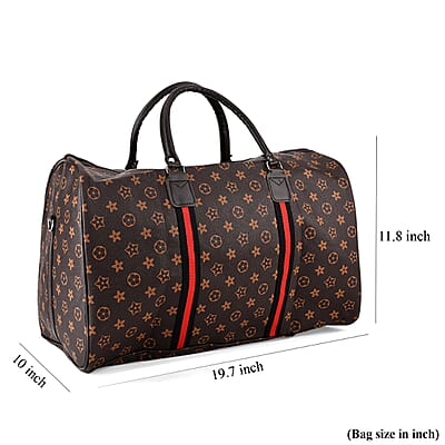 La Marey Dark Coffee Monogram Pattern Faux Leather Duffel Bag