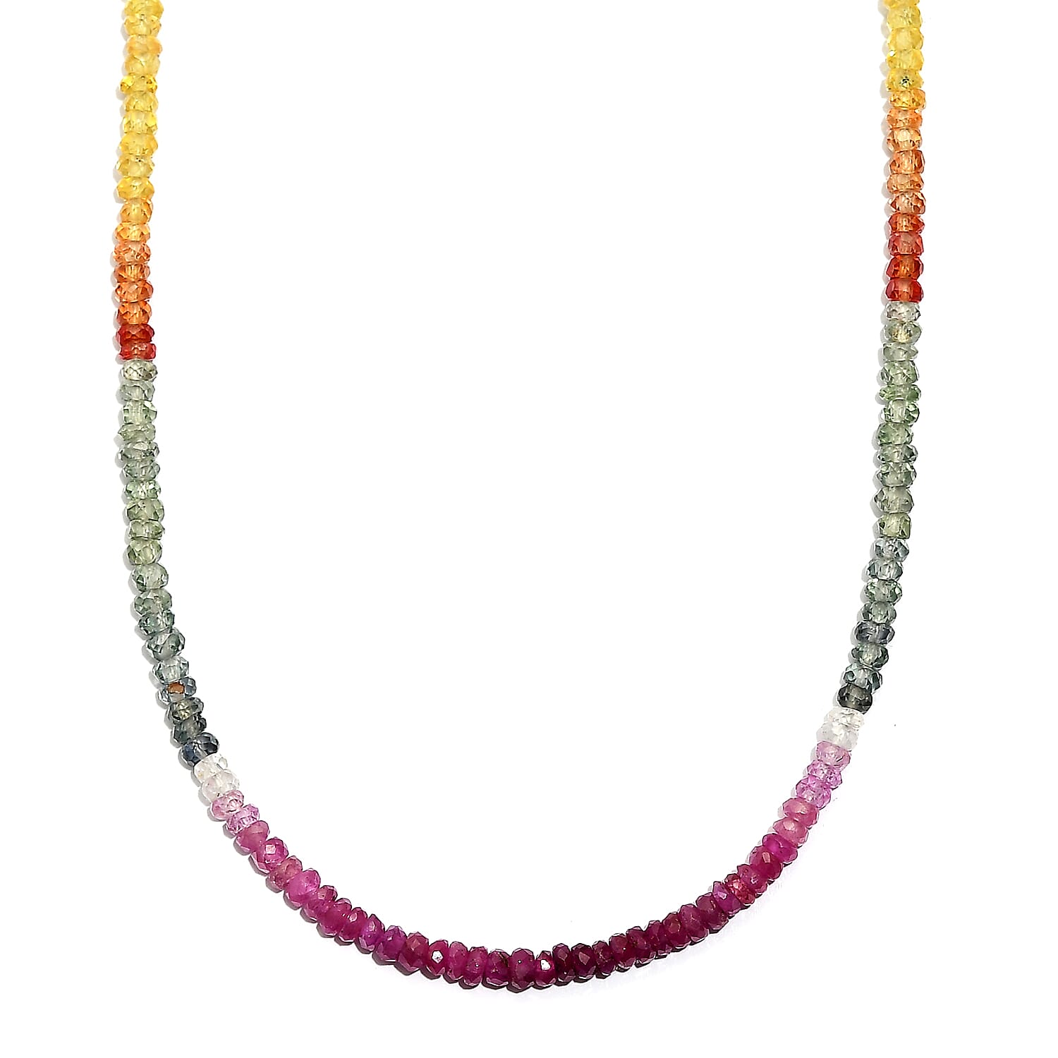 Luxoro Premium Multi Sapphire 37.00 ctw Beaded Necklace in 10K Yellow Gold (18 Inches)
