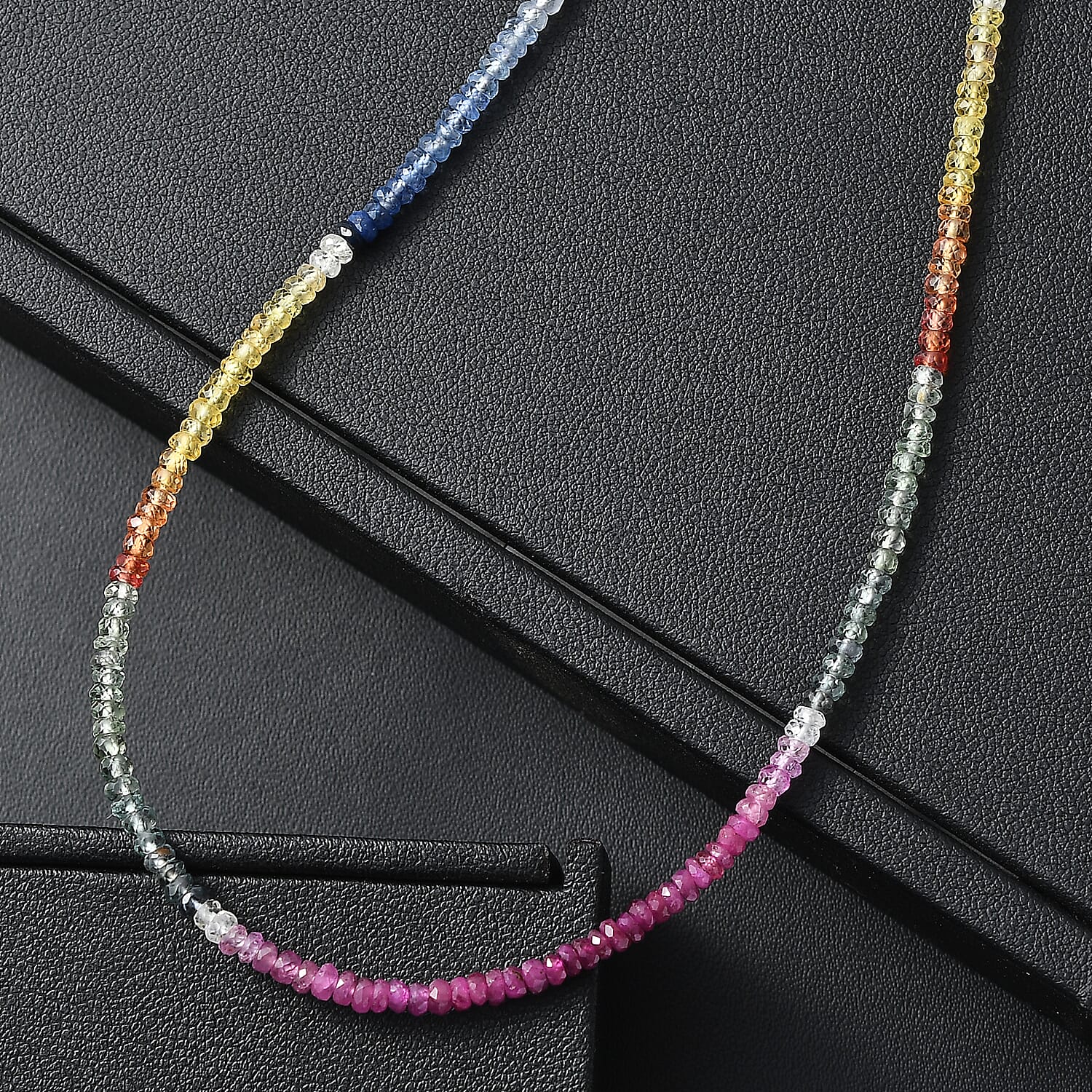 Luxoro Premium Multi Sapphire 37.00 ctw Beaded Necklace in 10K Yellow Gold (18 Inches)