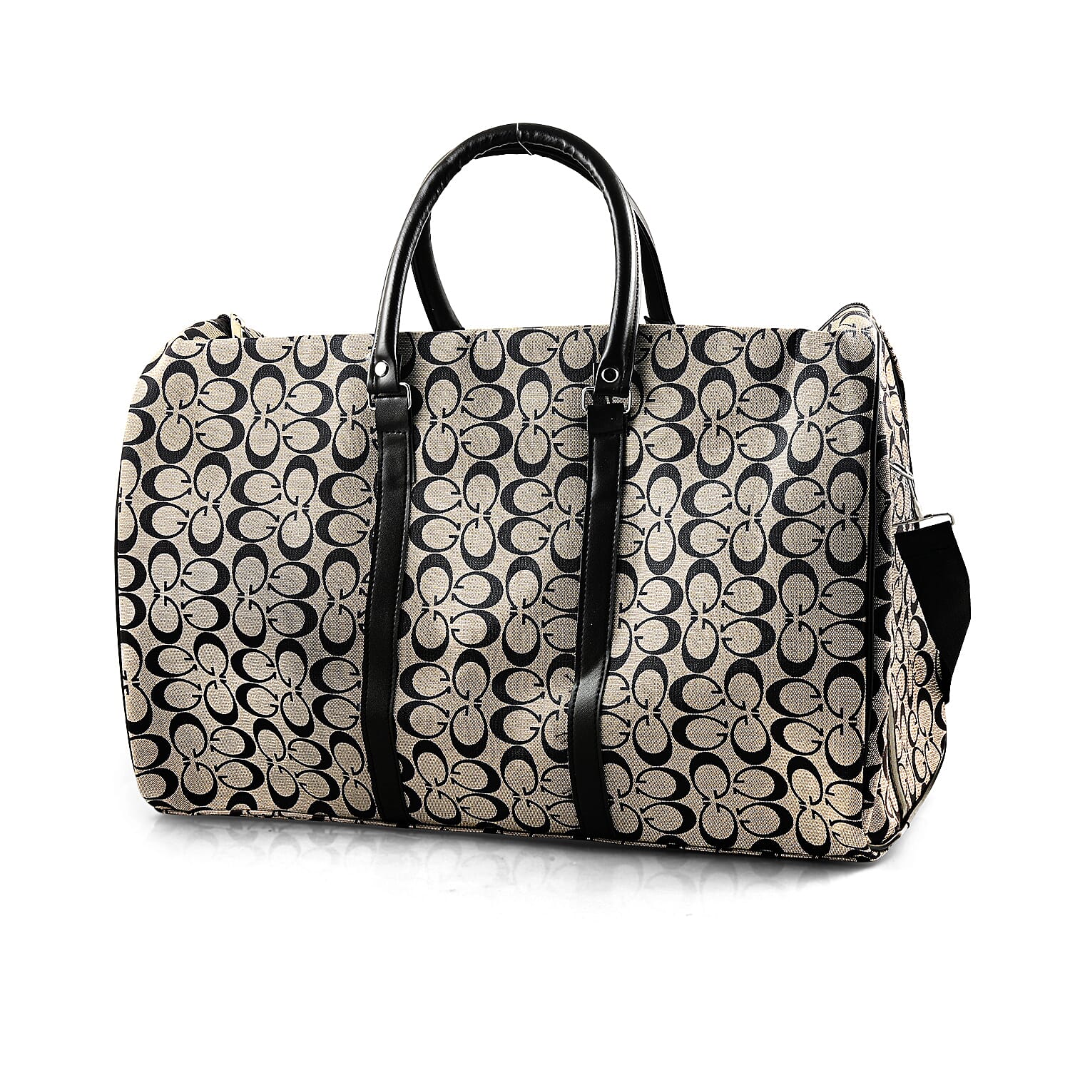 La Marey Light Khaki G Letter Pattern Faux Leather Duffel Bag