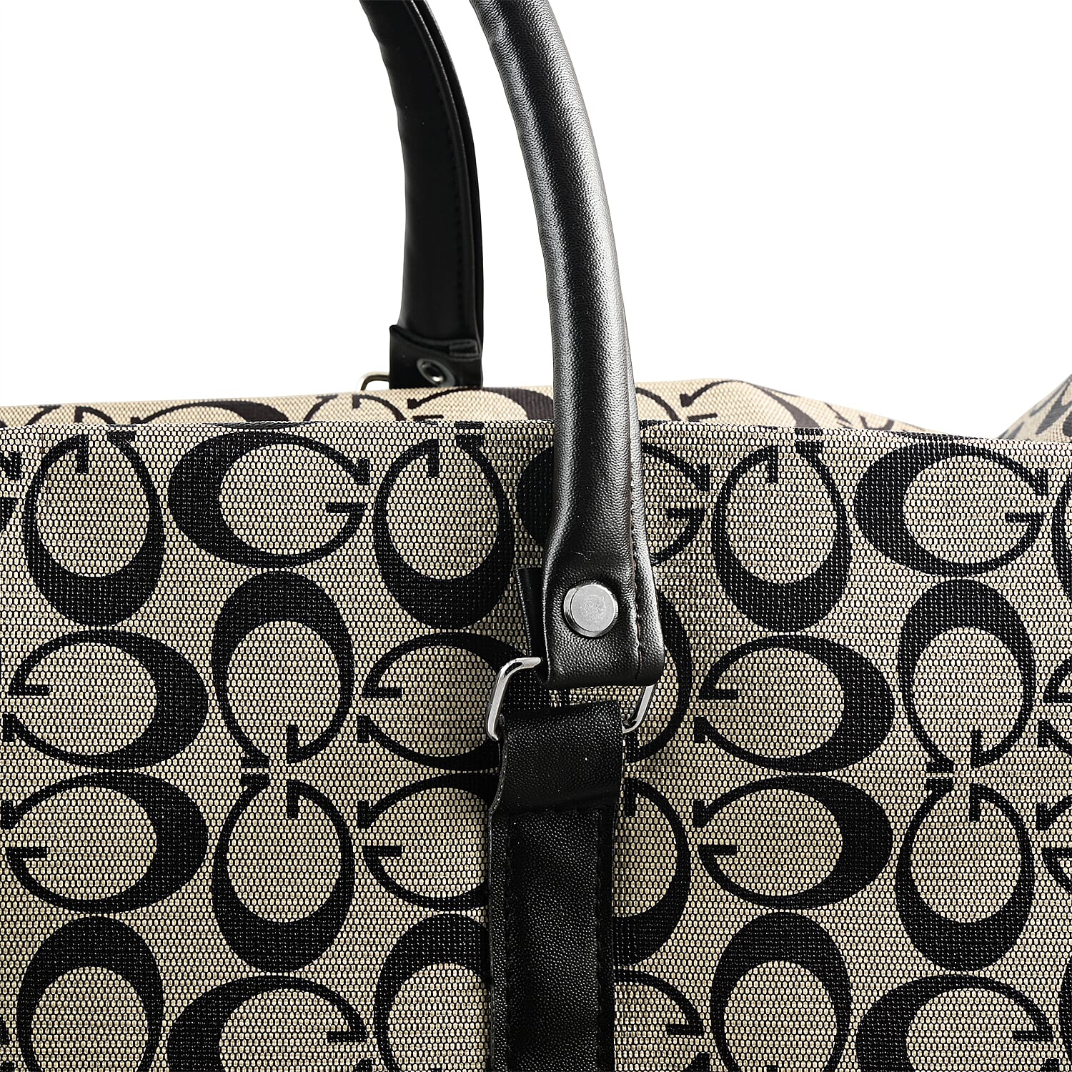 La Marey Light Khaki G Letter Pattern Faux Leather Duffel Bag
