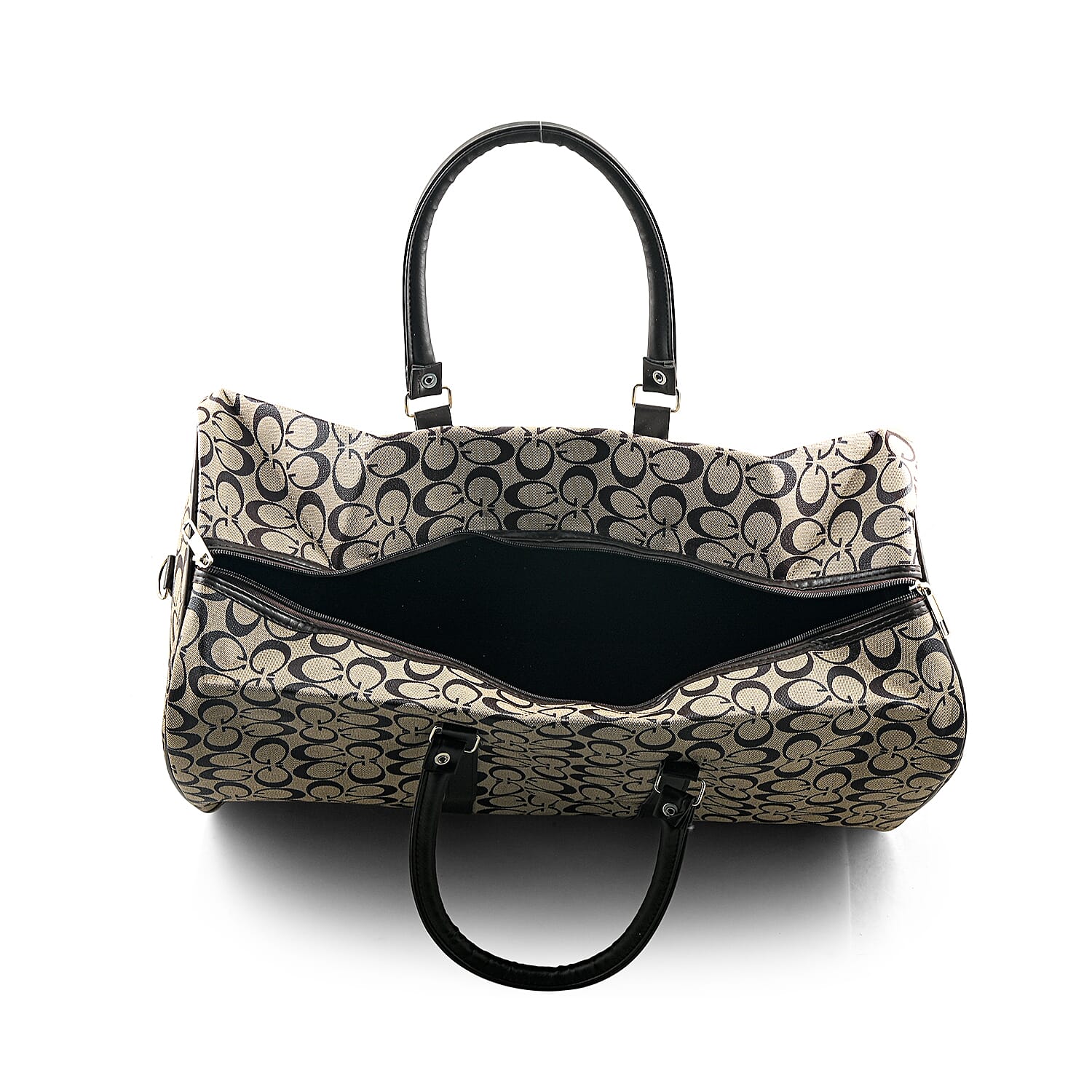 La Marey Light Khaki G Letter Pattern Faux Leather Duffel Bag