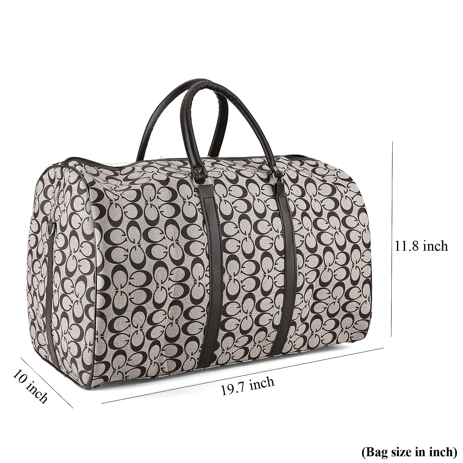 La Marey Light Khaki G Letter Pattern Faux Leather Duffel Bag