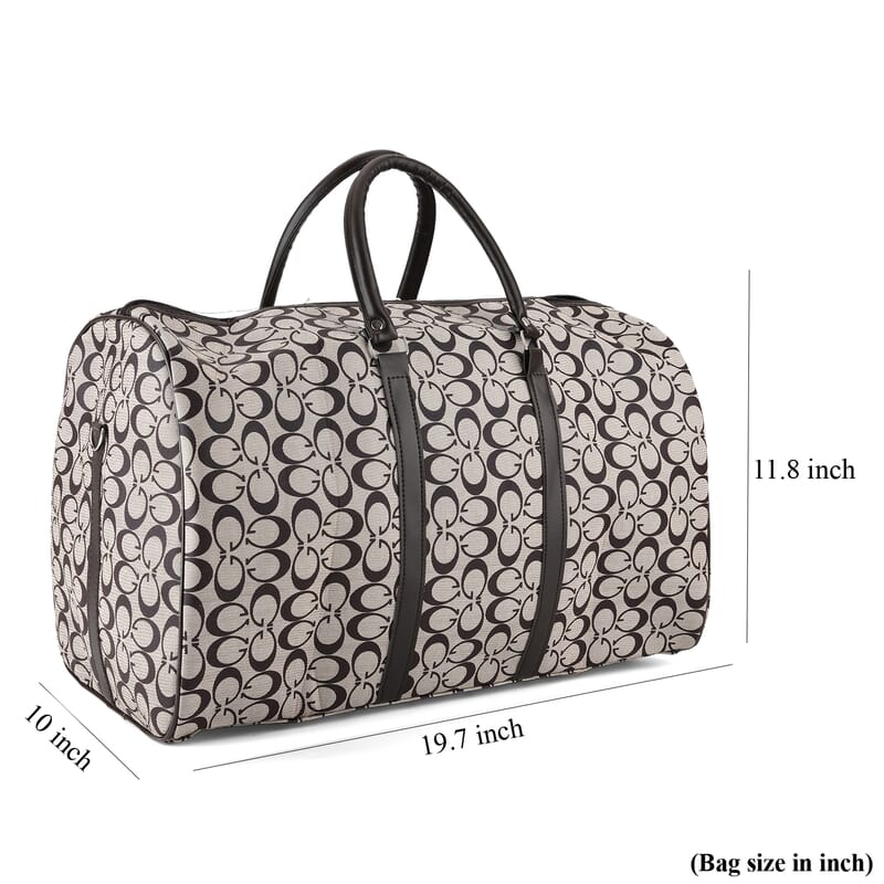La Marey Light Khaki G Letter Pattern Faux Leather Duffel Bag