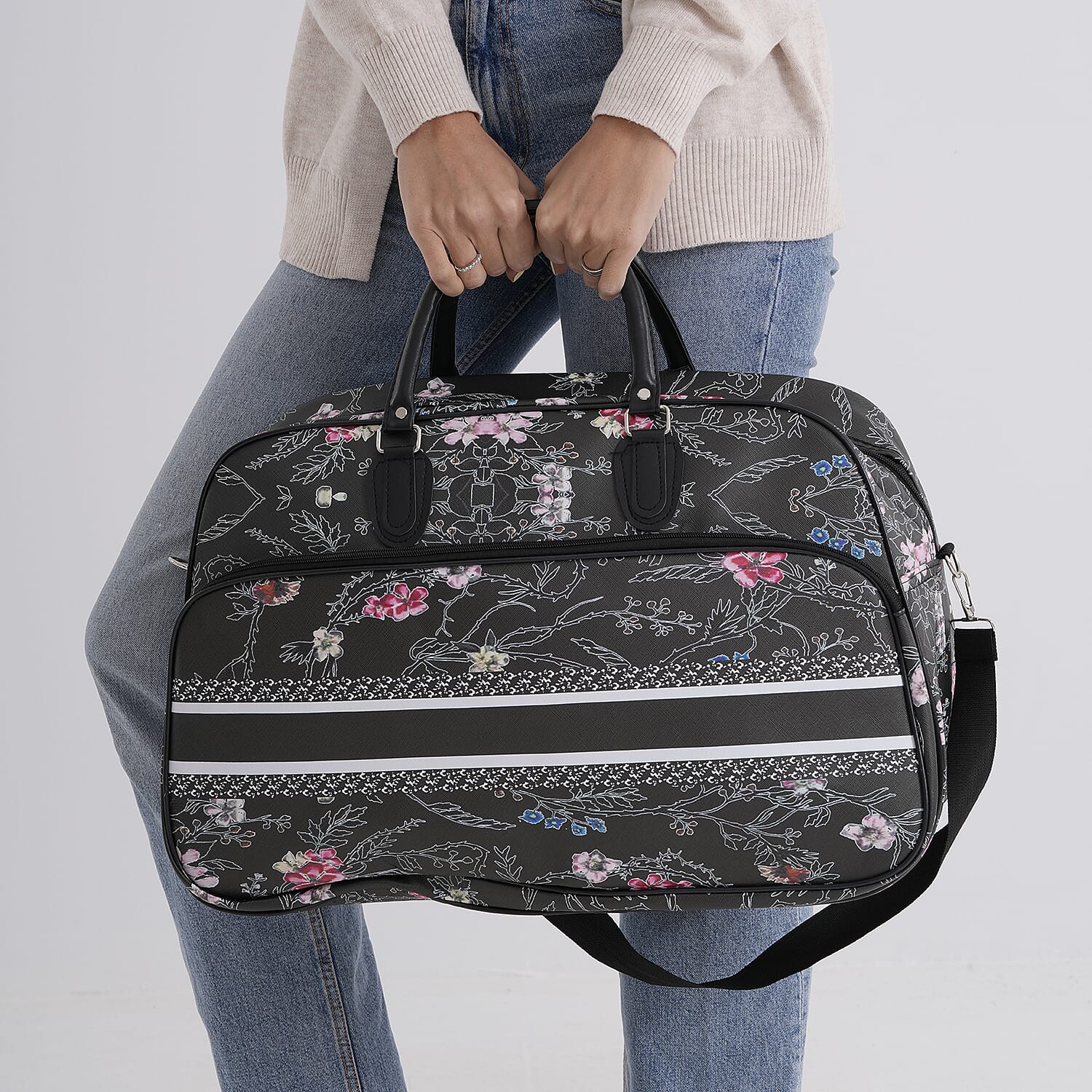 La Marey Black Faux Leather Duffel Bag