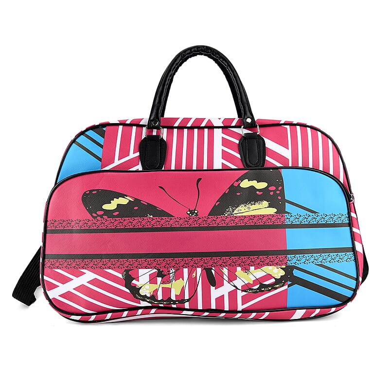 La Marey Pink and Blue Faux Leather Duffel Bag
