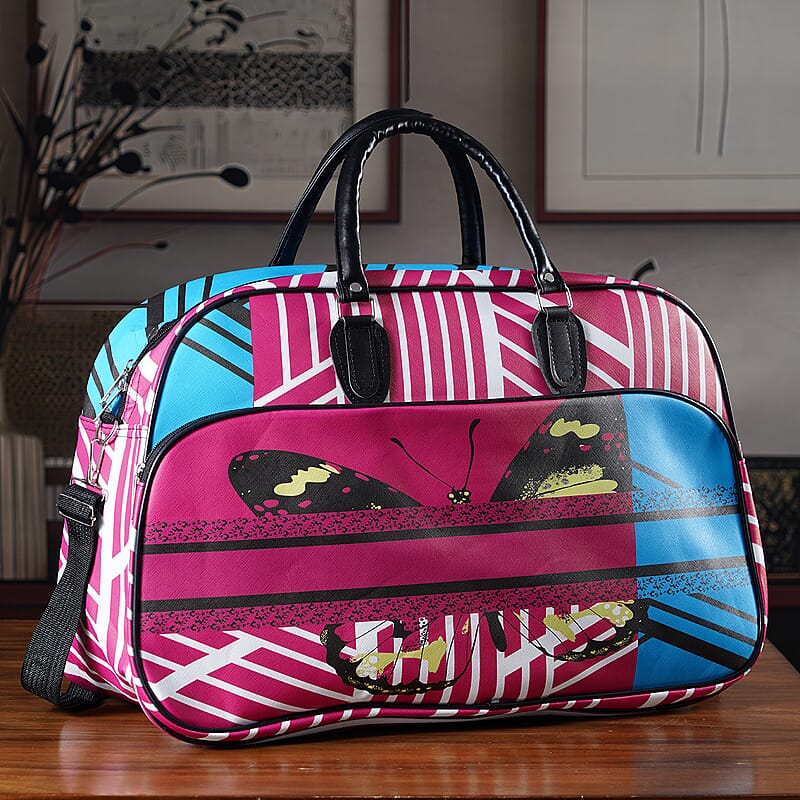La Marey Pink and Blue Faux Leather Duffel Bag