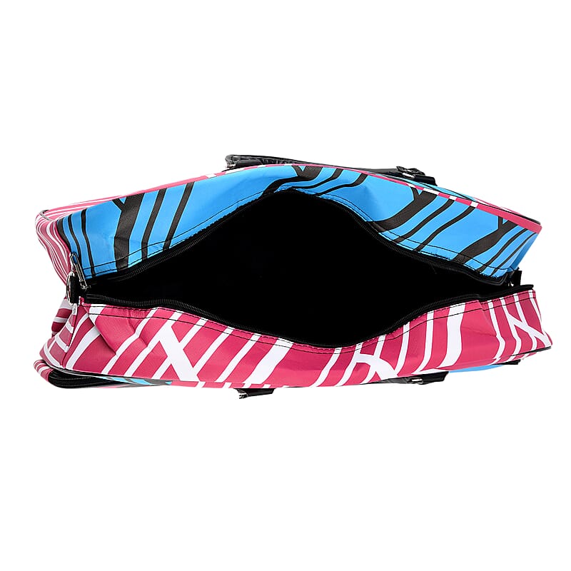 La Marey Pink and Blue Faux Leather Duffel Bag
