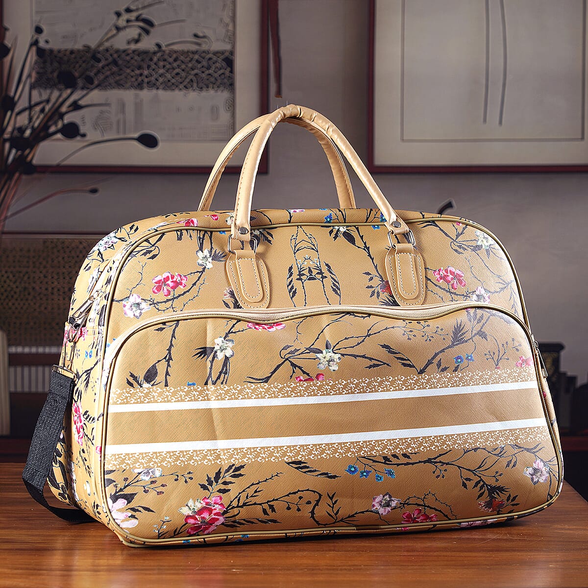 La Marey Saffron Yellow Faux Leather Duffel Bag image number 1