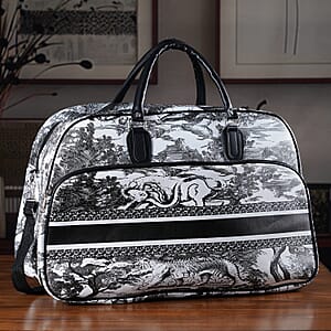 La Marey Black and White Faux Leather Duffel Bag