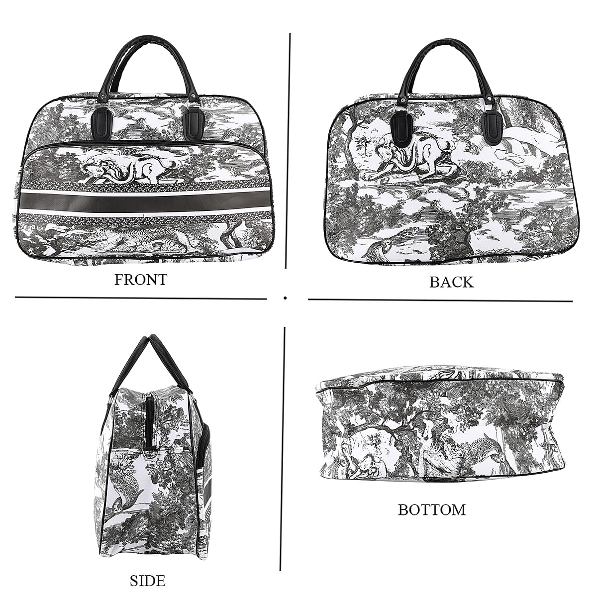 La Marey Black and White Faux Leather Duffel Bag image number 4