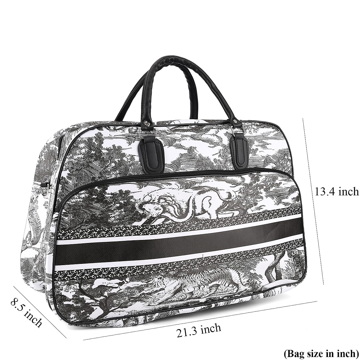 La Marey Black and White Faux Leather Duffel Bag image number 7