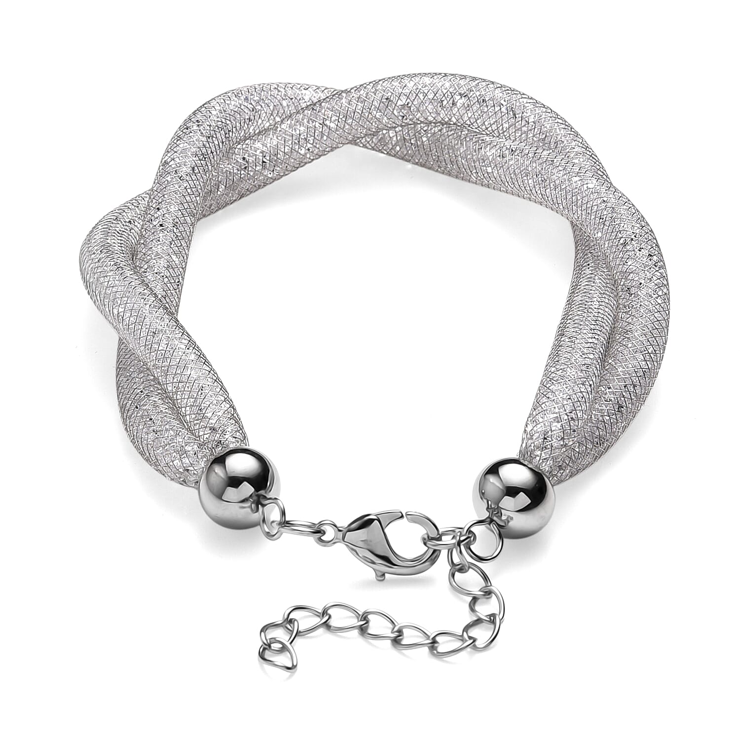 White Austrian Crystal Twisted Rope Bracelet in Silvertone (9.5-11.5In)