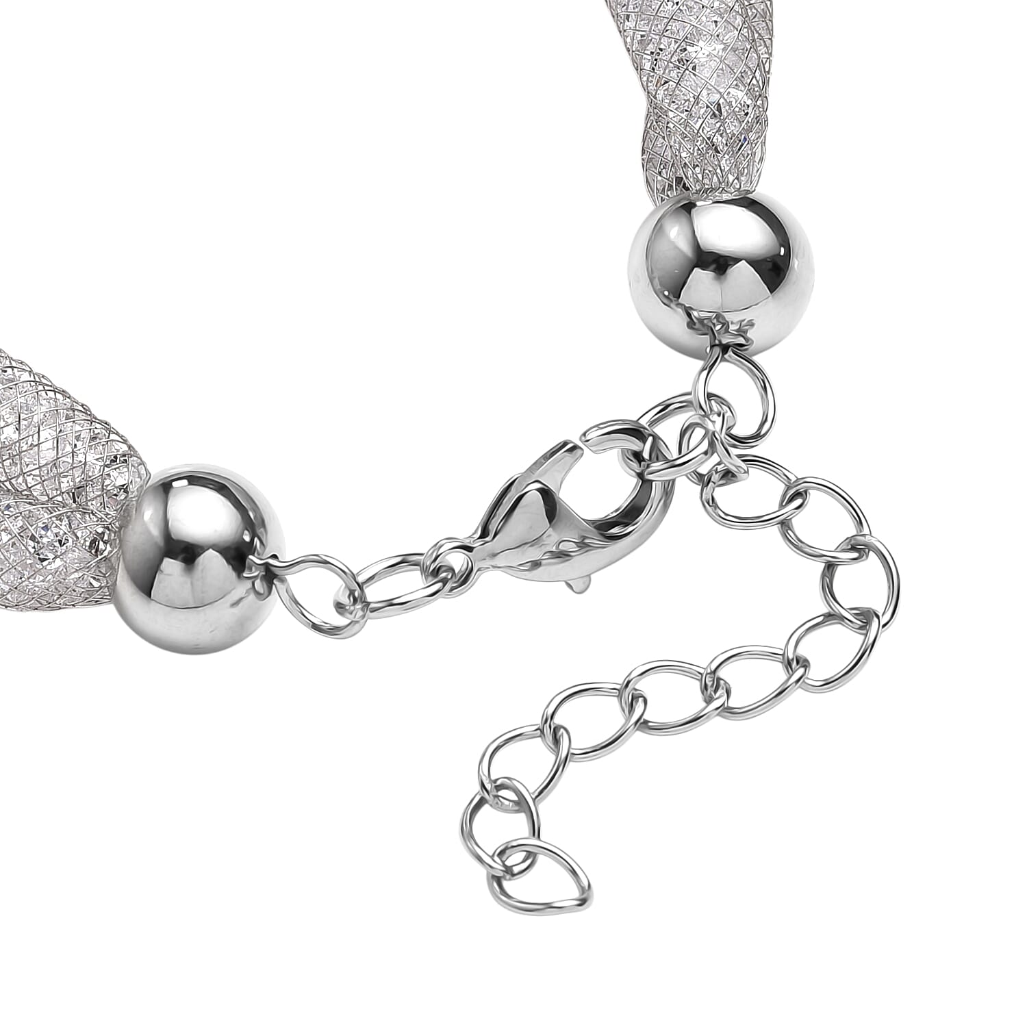 White Austrian Crystal Twisted Rope Bracelet in Silvertone (9.5-11.5In)