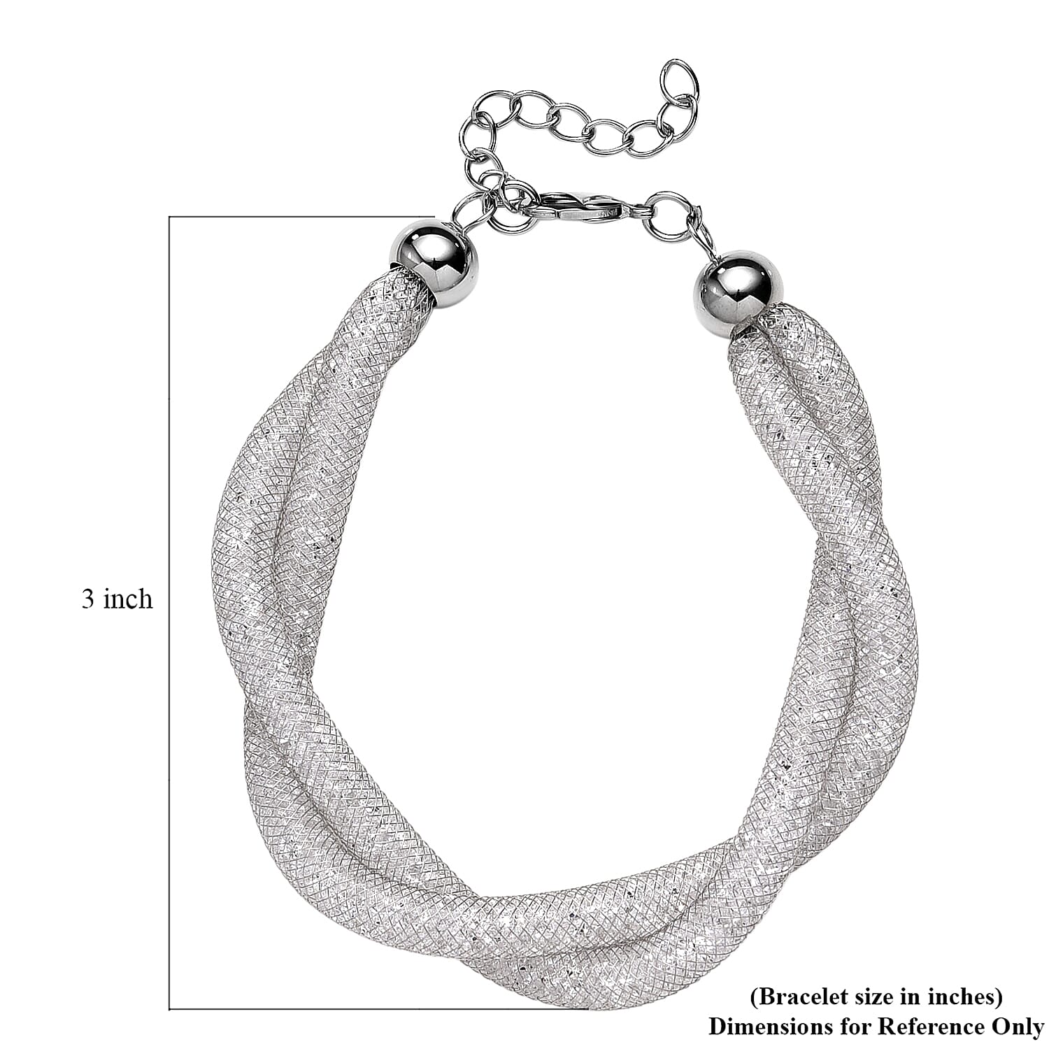 White Austrian Crystal Twisted Rope Bracelet in Silvertone (9.5-11.5In)