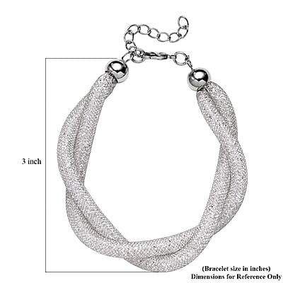 White Austrian Crystal Twisted Rope Bracelet in Silvertone (9.5-11.5In)