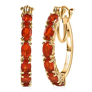 D'Joy Mexican Cherry Fire Opal 1.85 ctw Hoop Earrings in 18K Vermeil Yellow Gold Over Sterling Silver