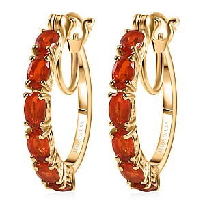 D'Joy Mexican Cherry Fire Opal 1.85 ctw Hoop Earrings in 18K Vermeil Yellow Gold Over Sterling Silver