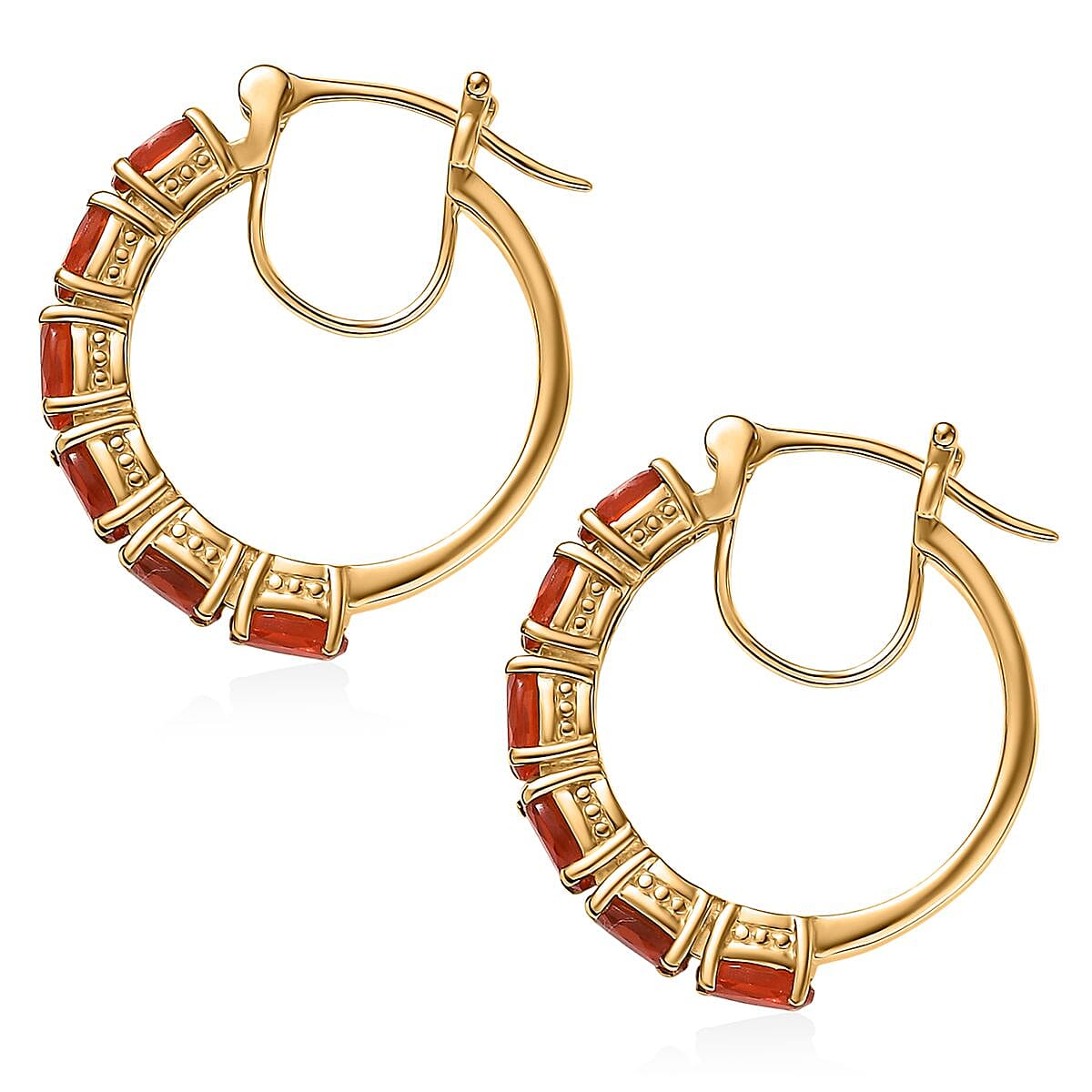 D'Joy Mexican Cherry Fire Opal 1.85 ctw Hoop Earrings in 18K Vermeil Yellow Gold Over Sterling Silver