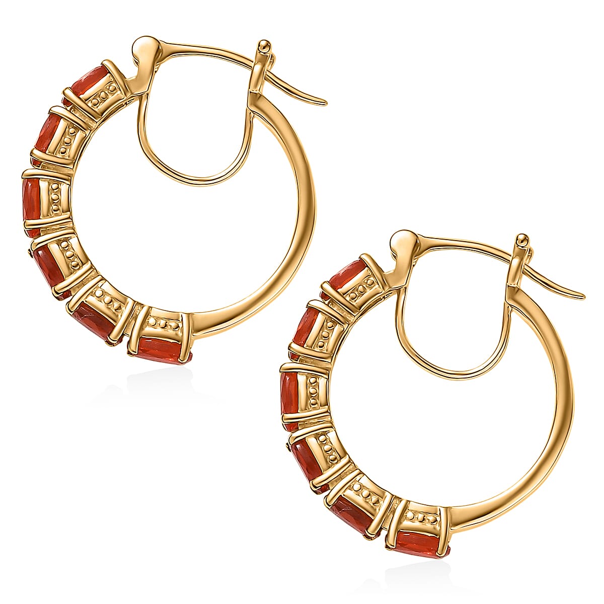 D'Joy Mexican Cherry Fire Opal 1.85 ctw Hoop Earrings in 18K Vermeil Yellow Gold Over Sterling Silver image number 4