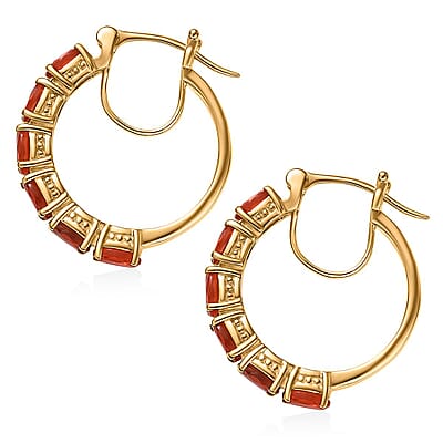 D'Joy Mexican Cherry Fire Opal 1.85 ctw Hoop Earrings in 18K Vermeil Yellow Gold Over Sterling Silver