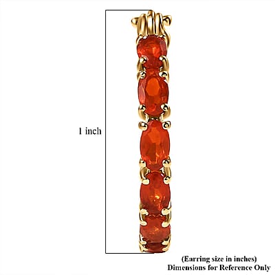 D'Joy Mexican Cherry Fire Opal 1.85 ctw Hoop Earrings in 18K Vermeil Yellow Gold Over Sterling Silver