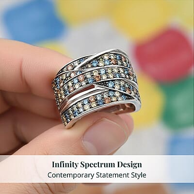 Luxuriant Lab Grown Multi Diamond Ring in Rhodium Over Sterling Silver 2.00 ctw (Size 10.0)(G-H, SI)