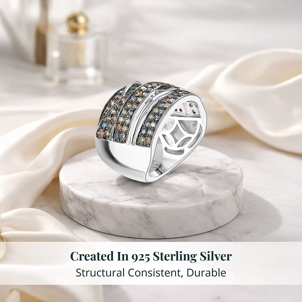 Luxuriant Lab Grown Multi Diamond Ring in Rhodium Over Sterling Silver 2.00 ctw (Size 8.0)(G-H, SI) image number 2