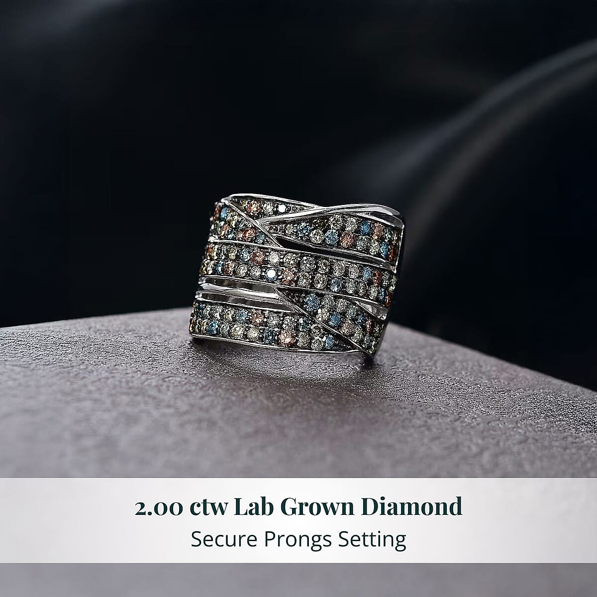 Luxuriant Lab Grown Multi Diamond Ring in Rhodium Over Sterling Silver 2.00 ctw (Size 8.0)(G-H, SI) image number 4