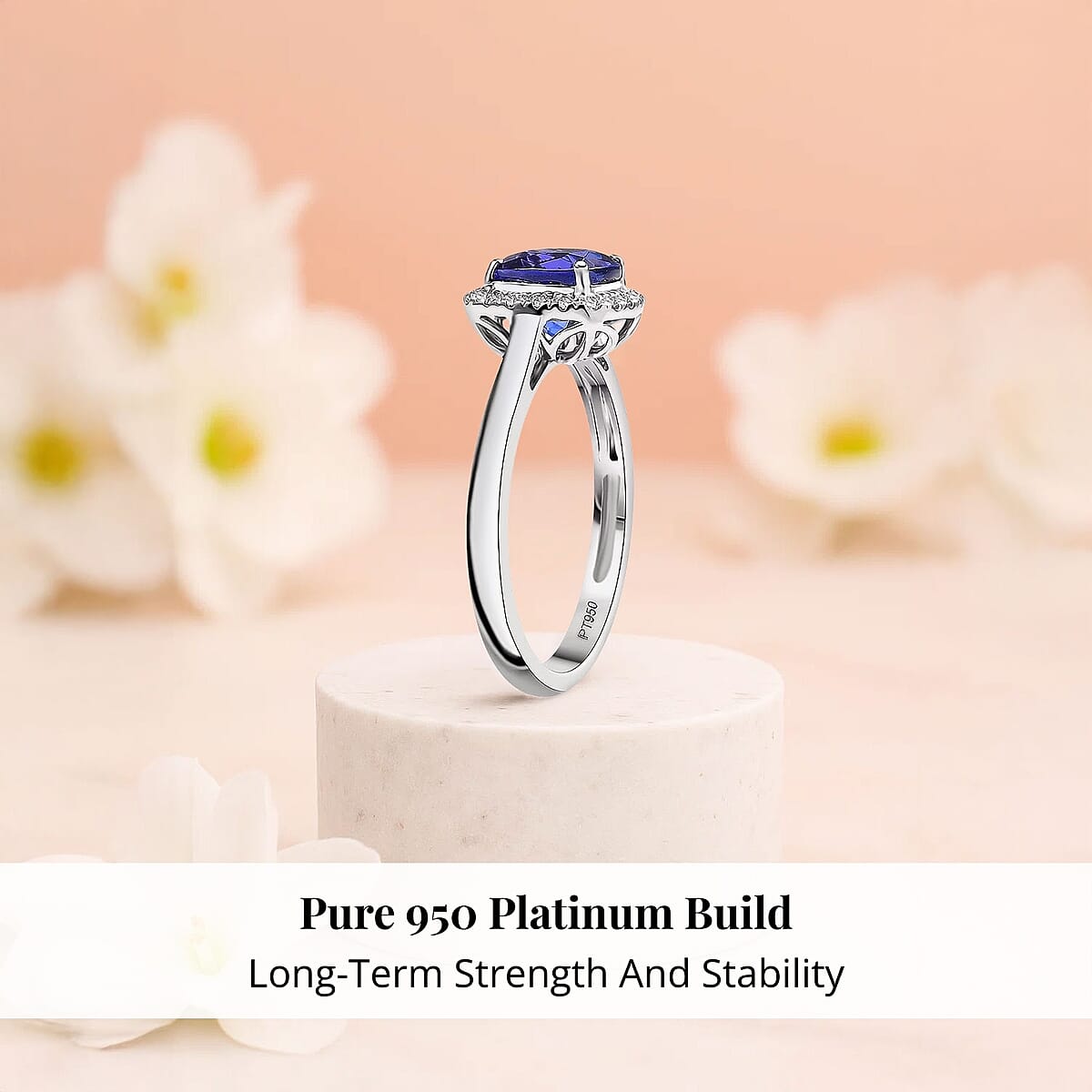 Certified & Appraised Rhapsody AAAA Tanzanite and Diamond E-F VS 3.15 ctw Ring in 950 Platinum (Size 10.0) 5.60 Grams image number 2