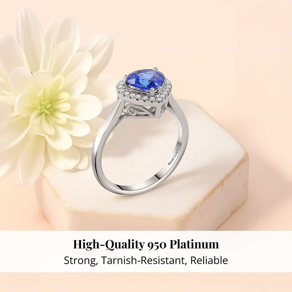 Certified & Appraised Rhapsody AAAA Tanzanite and E-F VS Diamond 2.01 ctw Ring in 950 Platinum (Size 10.0) image number 2