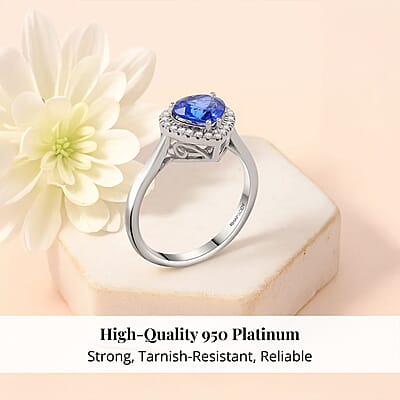 Certified & Appraised Rhapsody AAAA Tanzanite and E-F VS Diamond 2.01 ctw Ring in 950 Platinum (Size 10.0)