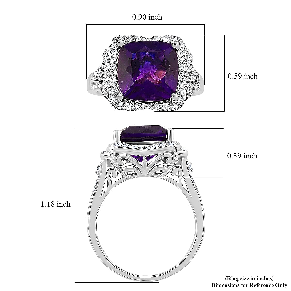 D'Joy AAA Zambian Amethyst and Moissanite 5.65 ctw Poinsettia flower Ring in Rhodium Over Sterling Silver (Size 10.0)