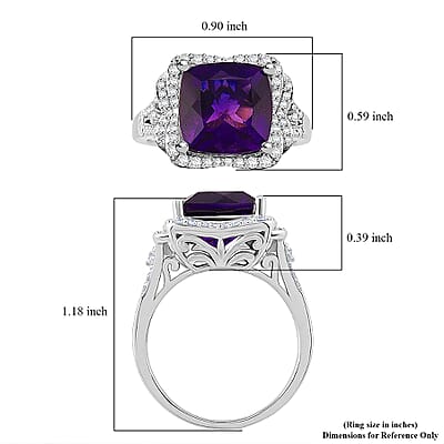 D'Joy AAA Zambian Amethyst and Moissanite 5.65 ctw Poinsettia flower Ring in Rhodium Over Sterling Silver (Size 10.0)