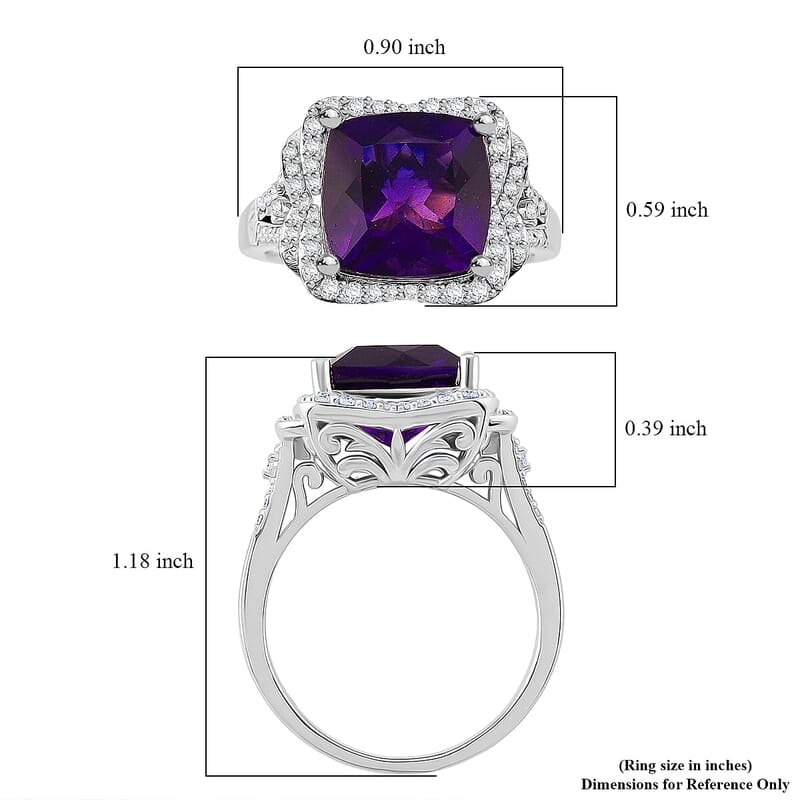 D'Joy AAA Zambian Amethyst and Moissanite 5.65 ctw Poinsettia flower Ring in Rhodium Over Sterling Silver (Size 10.0)