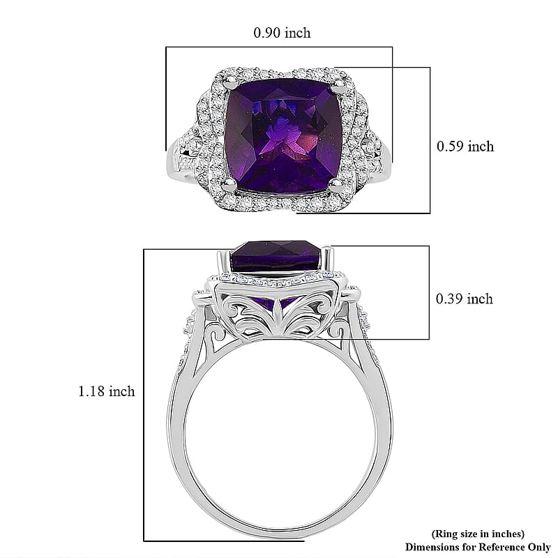 D'Joy AAA Zambian Amethyst and Moissanite 5.65 ctw Poinsettia flower Ring in Rhodium Over Sterling Silver (Size 10.0)